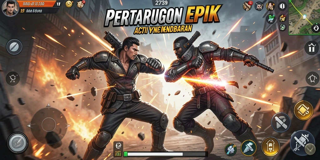 Tampilan gameplay intens dalam permainan Action 2739.