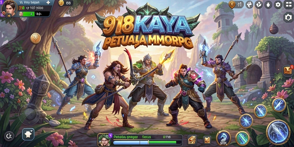 Screenshot utama 918KAYA menunjukkan aksi seru dalam pertempuran MMORPG.