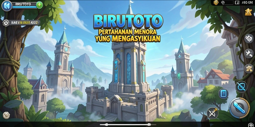Tampilan gameplay BIRUTOTO dengan menara yang siap bertahan terhadap musuh.