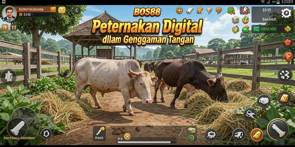 Tampilan gameplay BOS88 menampilkan peternakan yang asri dan aktivitas bercocok tanam.
