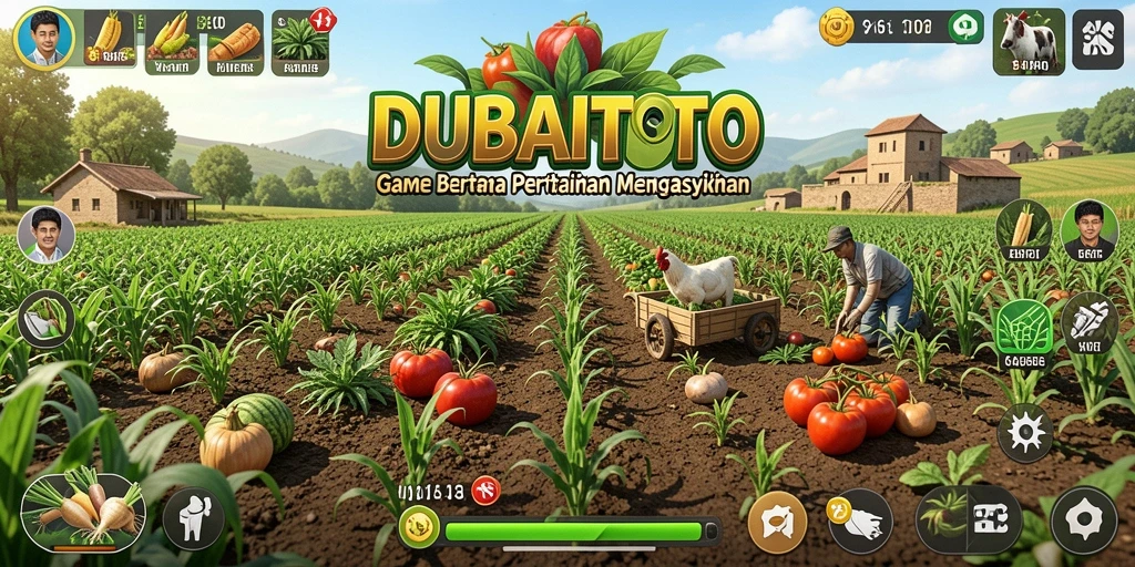 Screenshot utama DUBAITOTO menampilkan gameplay pertanian yang seru dan interaktif.