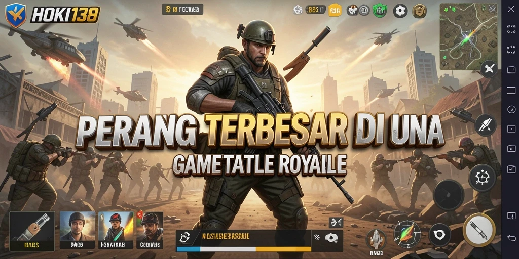 Screenshot HOKI138 yang menampilkan aksi pertempuran Battle Royale yang seru.