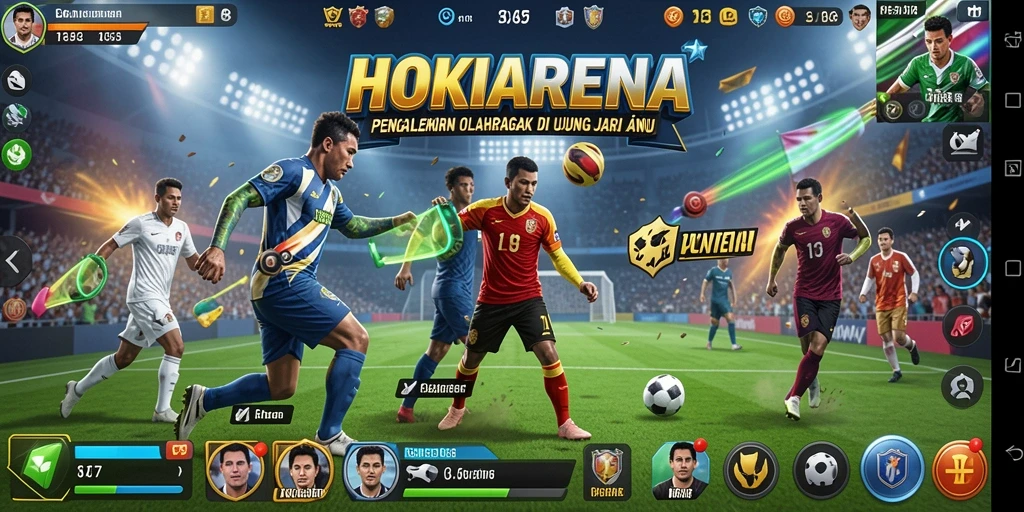 Tampilan gameplay HOKIARENA dengan aksi olahraga yang dinamis.