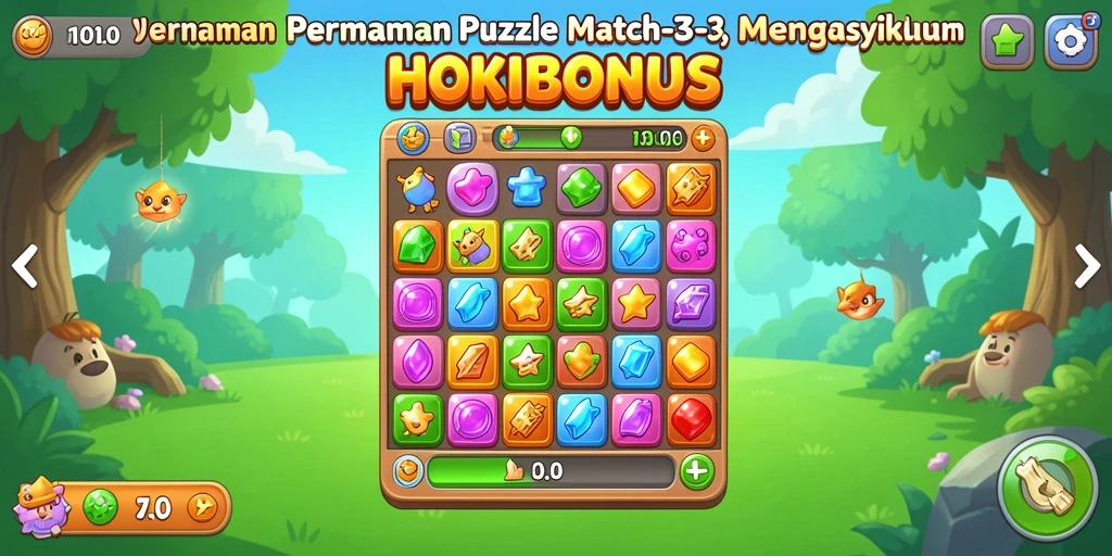 Tampilan gameplay HOKIBONUS yang menawan dengan elemen Match-3.