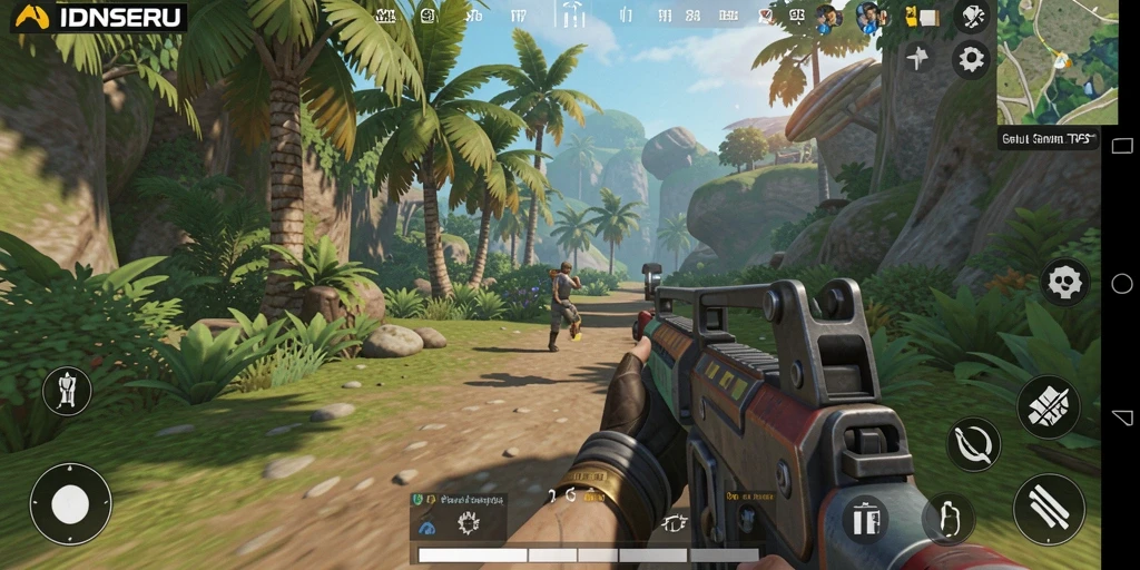 Screenshot gameplay mendebarkan dari IDNSERU, menunjukkan aksi TPS yang intens.