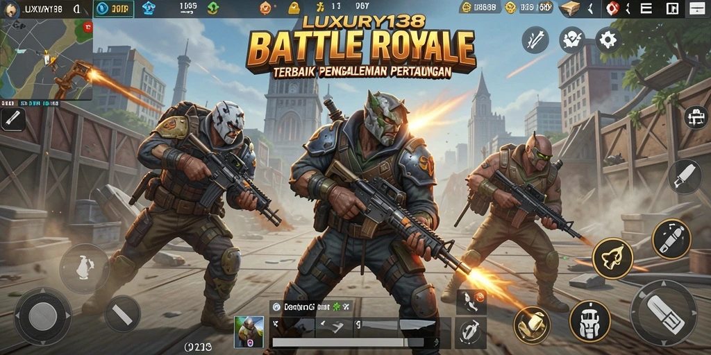 Screenshot gameplay intense LUXURY138 dalam pertempuran Battle Royale.