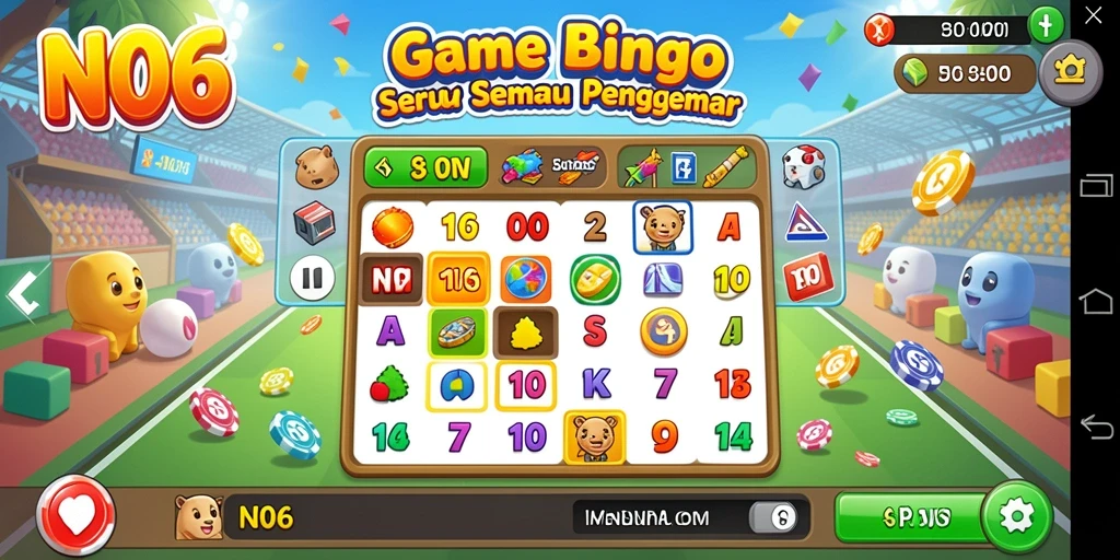 Tampilan gameplay seru dari aplikasi Bingo N06 dengan banyak pemain interaktif.