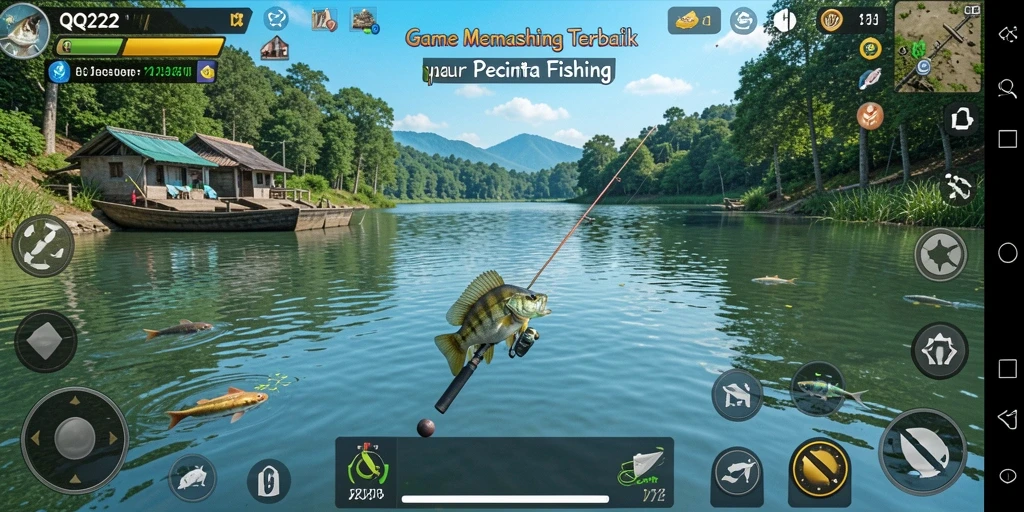 Screenshot gameplay QQ222 yang menampilkan aksi memancing yang seru.