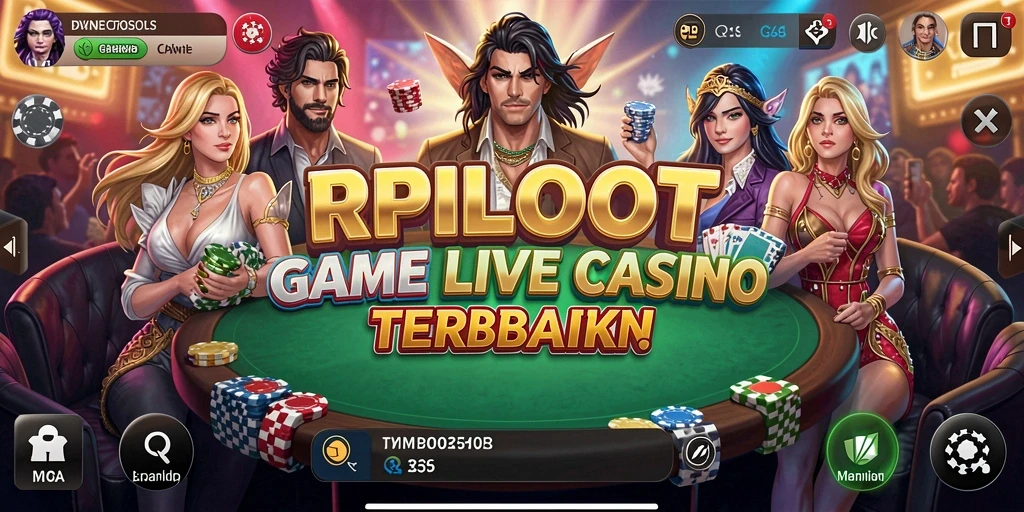 Screenshot gameplay RPLOOT yang menampilkan dealer profesional dan suasana kasino langsung.
