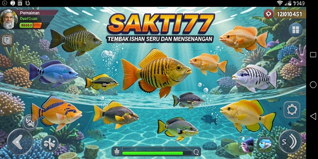 Screenshot menunjukkan aksi menembak ikan yang mendebarkan di SAKTI77.