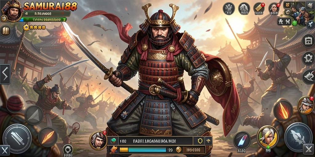 Screenshot menunjukkan aksi menegangkan dalam SAMURAI88.