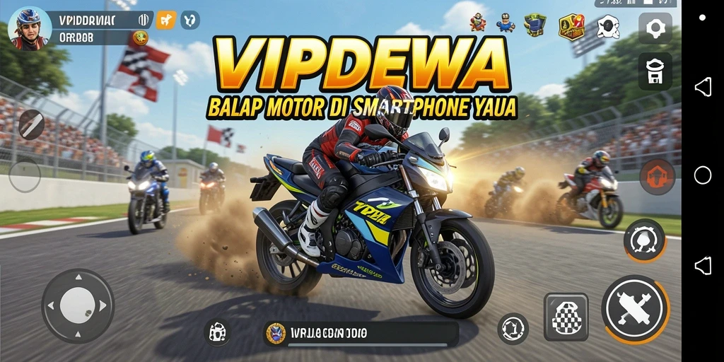 Screenshot gameplay balap motor yang menegangkan dalam VIPDEWA.