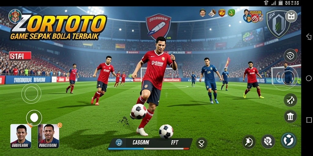 Tangkapan layar utama ZORTOTO yang menunjukkan aksi mendebarkan di lapangan sepak bola.